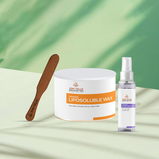 PACK OF LIPOSOLUBLE WAX - WOODEN SPATULA & AFTER WAX OIL (LAVENDER)